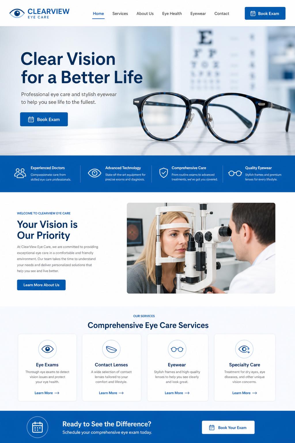 ClearView Eye Care website design