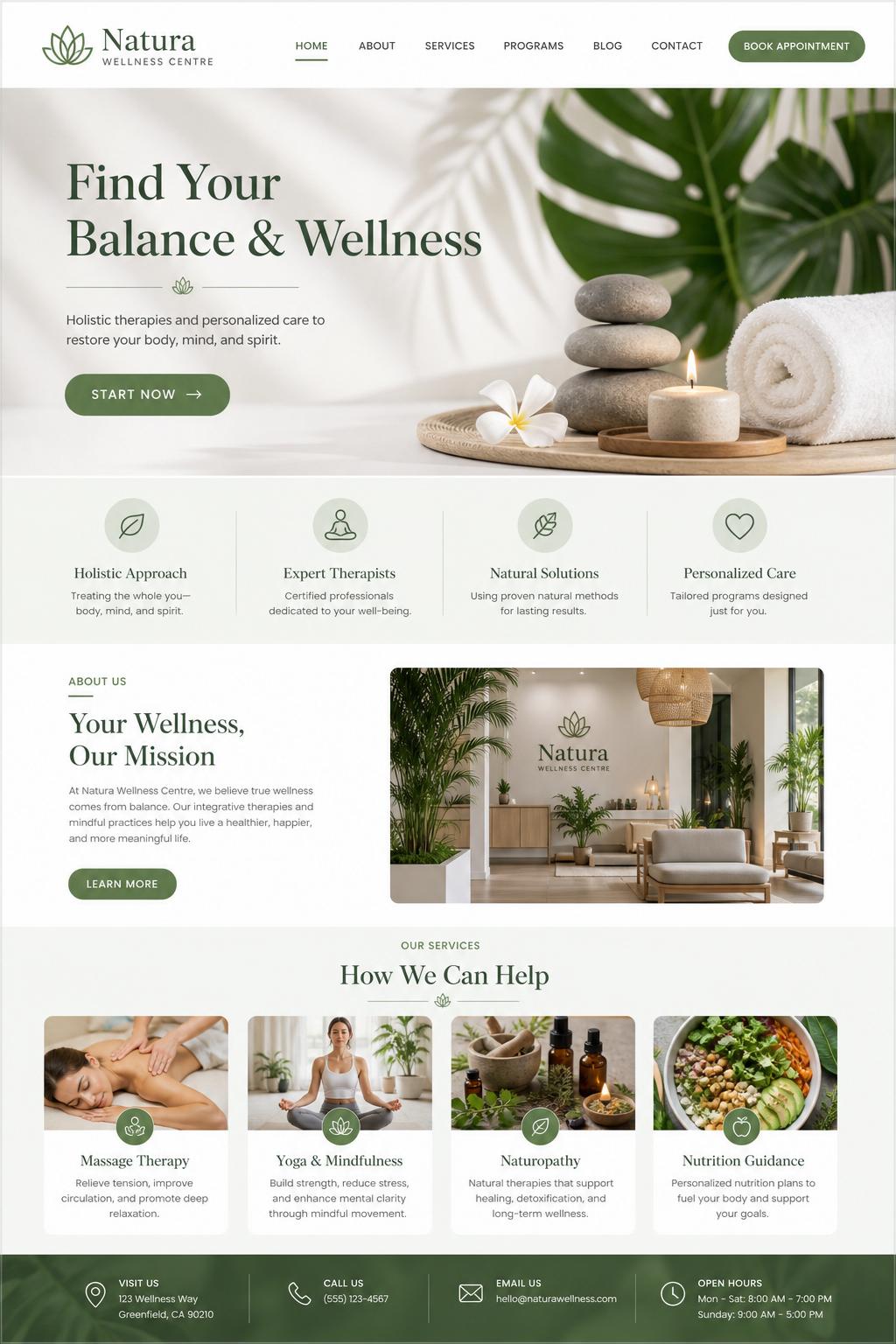 Natura Wellness Centre website design